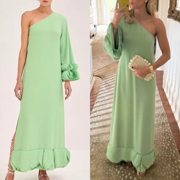 Alexis‎ Jamie Persian Green Maxi Dress One Shoulder Laser Cut Gown S - Picture 14 of 16